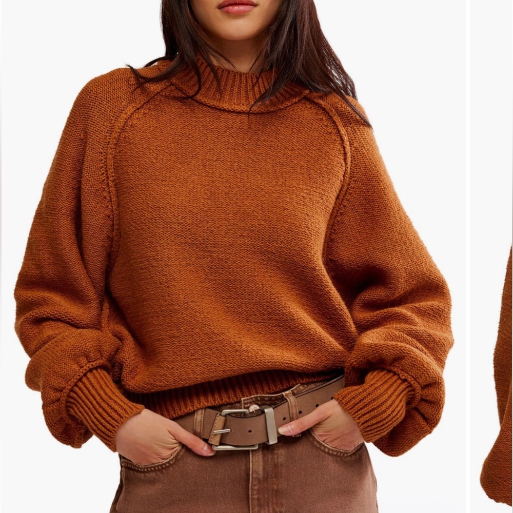 Free People Riley Mockneck Sweater- Rust